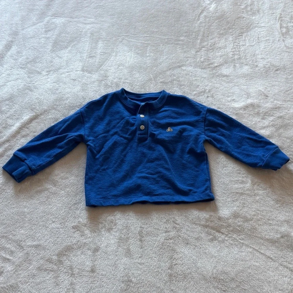 Baby Gap Blue‎ Teddy Bear Long Sleeve Henley Shirt & Navy Sweatshirt 2T Bundle